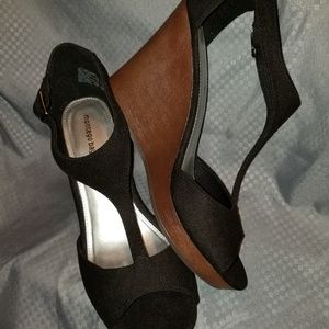 Wedge heel black sandals--NWOB
